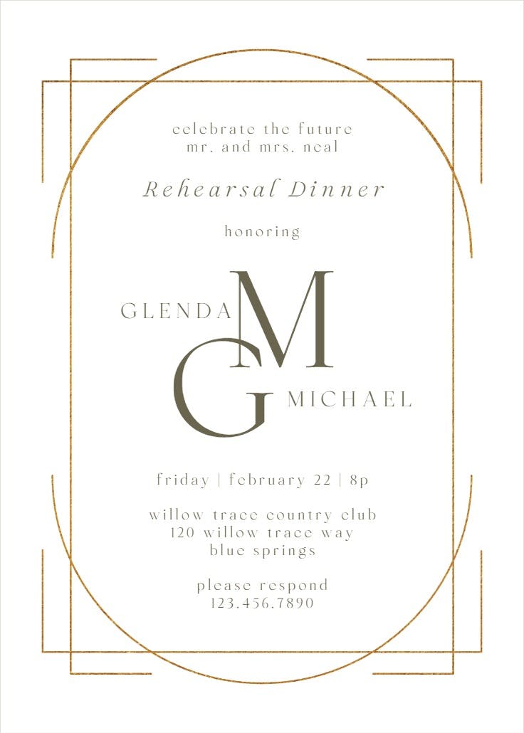 Elegant golden lines - rehearsal dinner party invitation